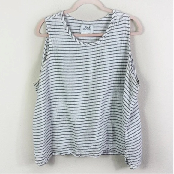 FLAX BY JEANNE ENGELHART WOMENS 100% LINEN BLUE WHITE STRIPED SLEEVELESS TANK - Picture 1 of 4